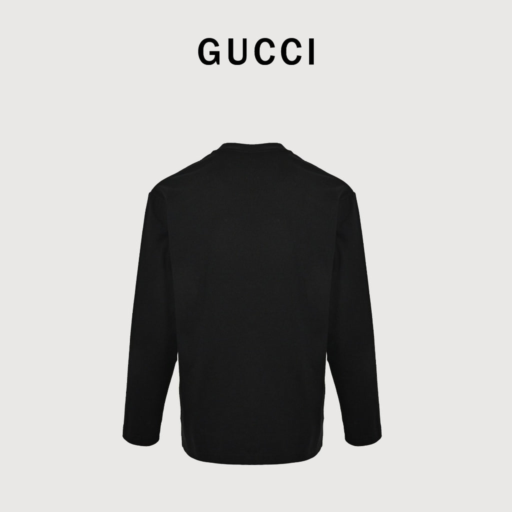 Gucci Interlocking GG Embroidery Long-Sleeve T-Shirt — Black