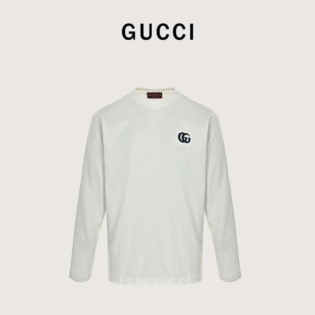 Gucci Interlocking GG Embroidery Long-Sleeve T-Shirt — White