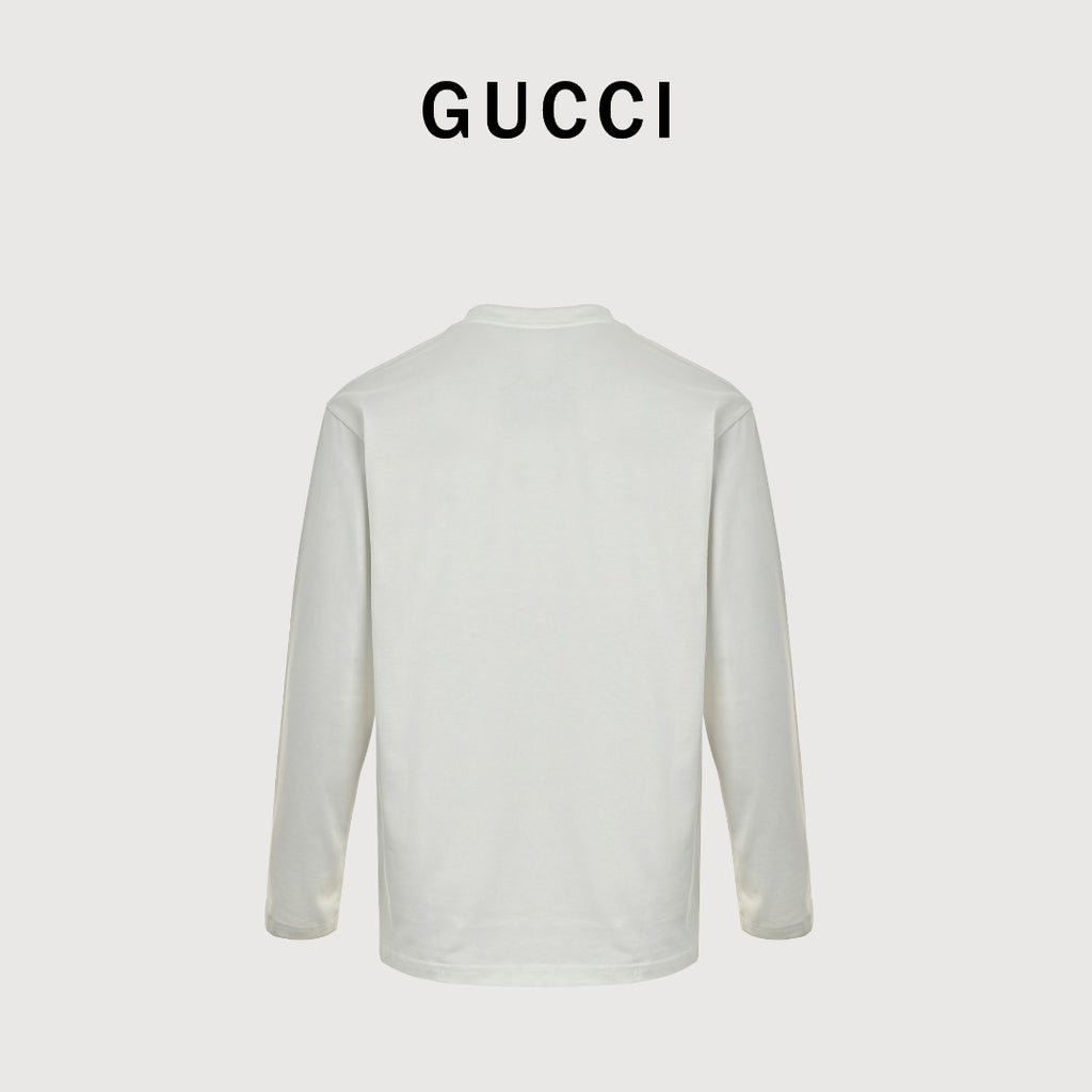Gucci Interlocking GG Embroidery Long-Sleeve T-Shirt — White