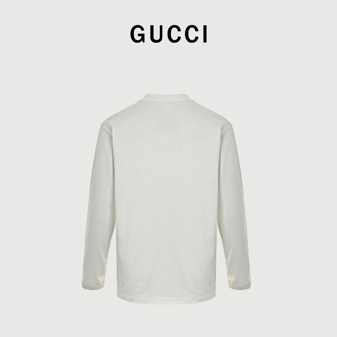 Gucci Interlocking GG Embroidery Long-Sleeve T-Shirt — White
