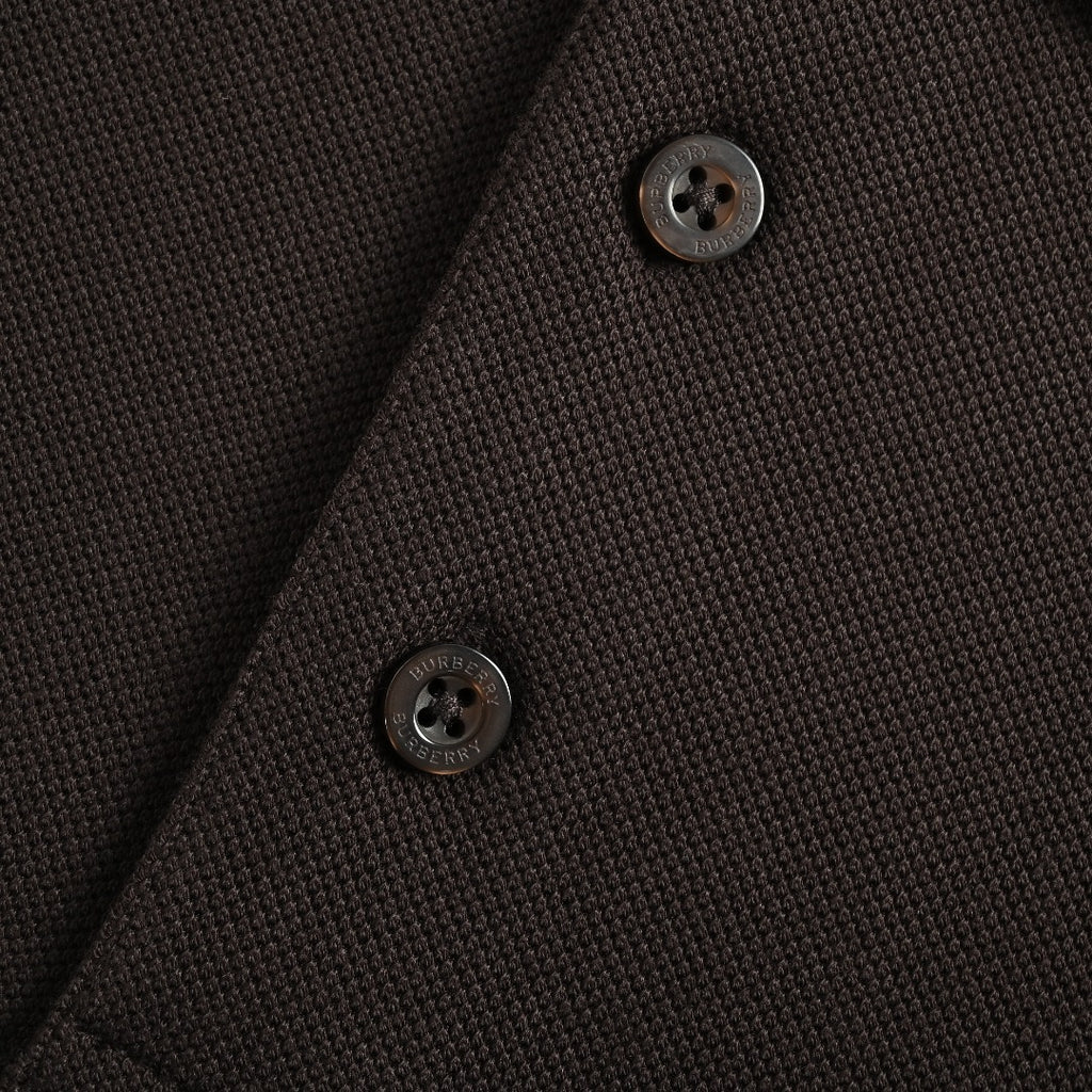 Burberry 26SS Check Collar Long-Sleeve Polo Shirt — Black