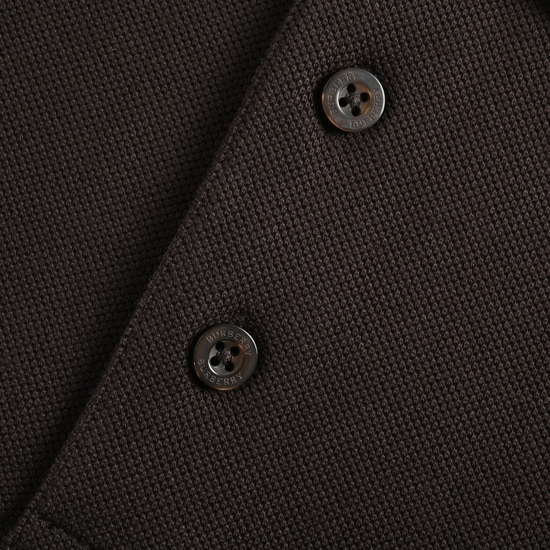 Burberry 26SS Check Collar Long-Sleeve Polo Shirt — Black