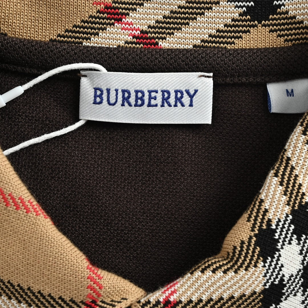 Burberry 26SS Check Collar Long-Sleeve Polo Shirt — Black