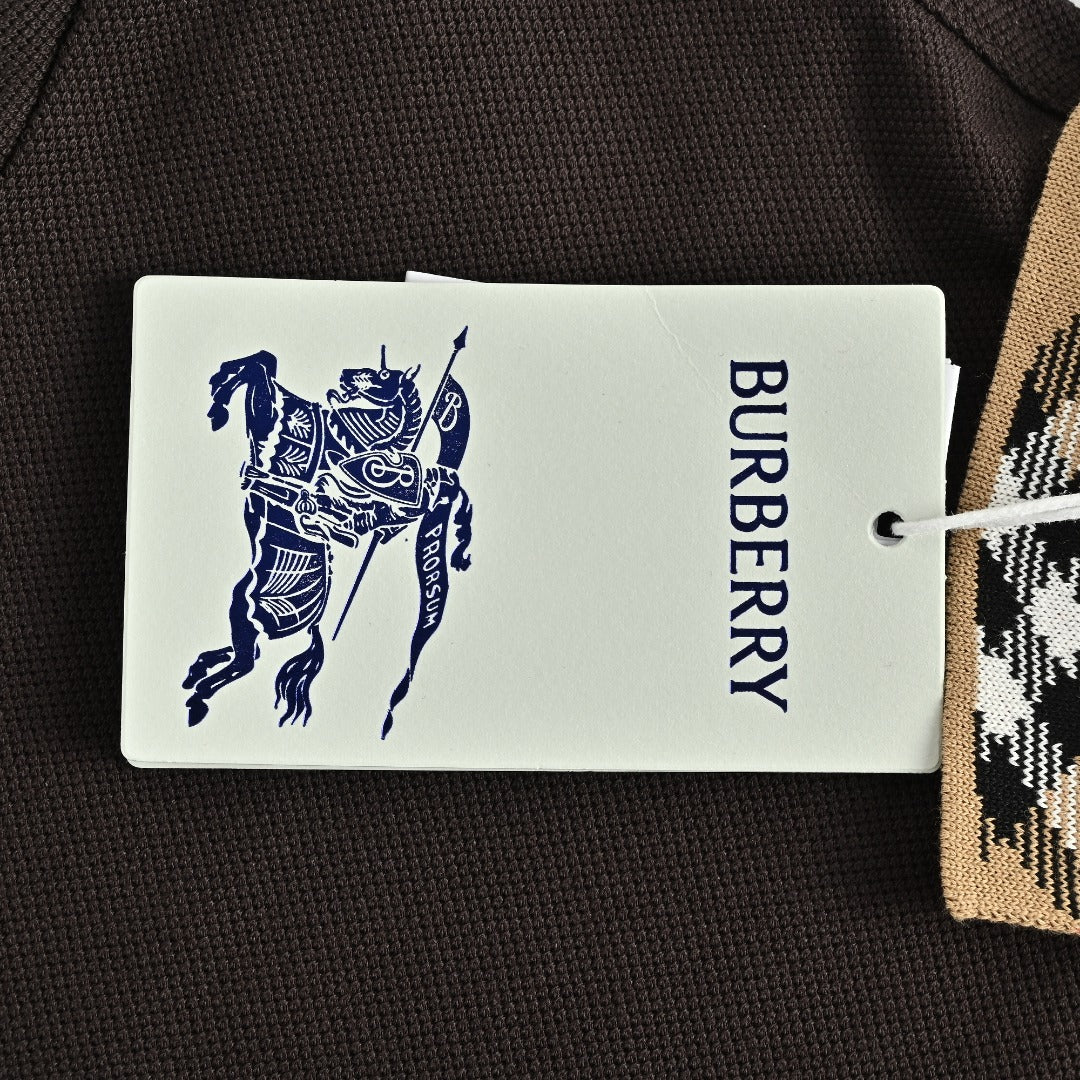 Burberry 26SS Check Collar Long-Sleeve Polo Shirt — Black