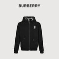 Burberry TB Monogram Embroidery Check-Lined Hood Full-Zip Hoodie — Black