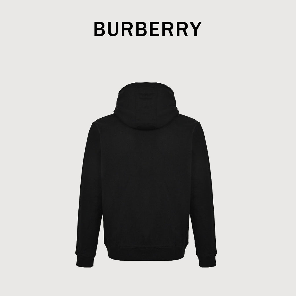 Burberry TB Monogram Embroidery Check-Lined Hood Full-Zip Hoodie — Black
