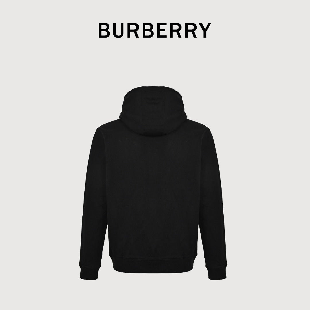 Burberry TB Monogram Embroidery Check-Lined Hood Full-Zip Hoodie — Black