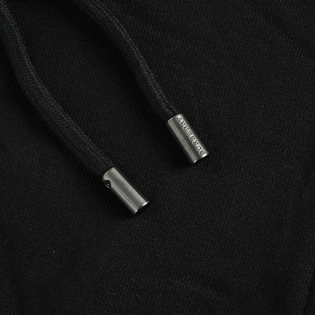 Burberry TB Monogram Embroidery Check-Lined Hood Full-Zip Hoodie — Black