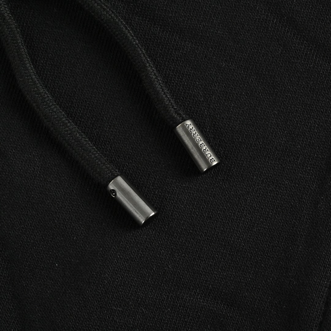 Burberry TB Monogram Embroidery Check-Lined Hood Full-Zip Hoodie — Black