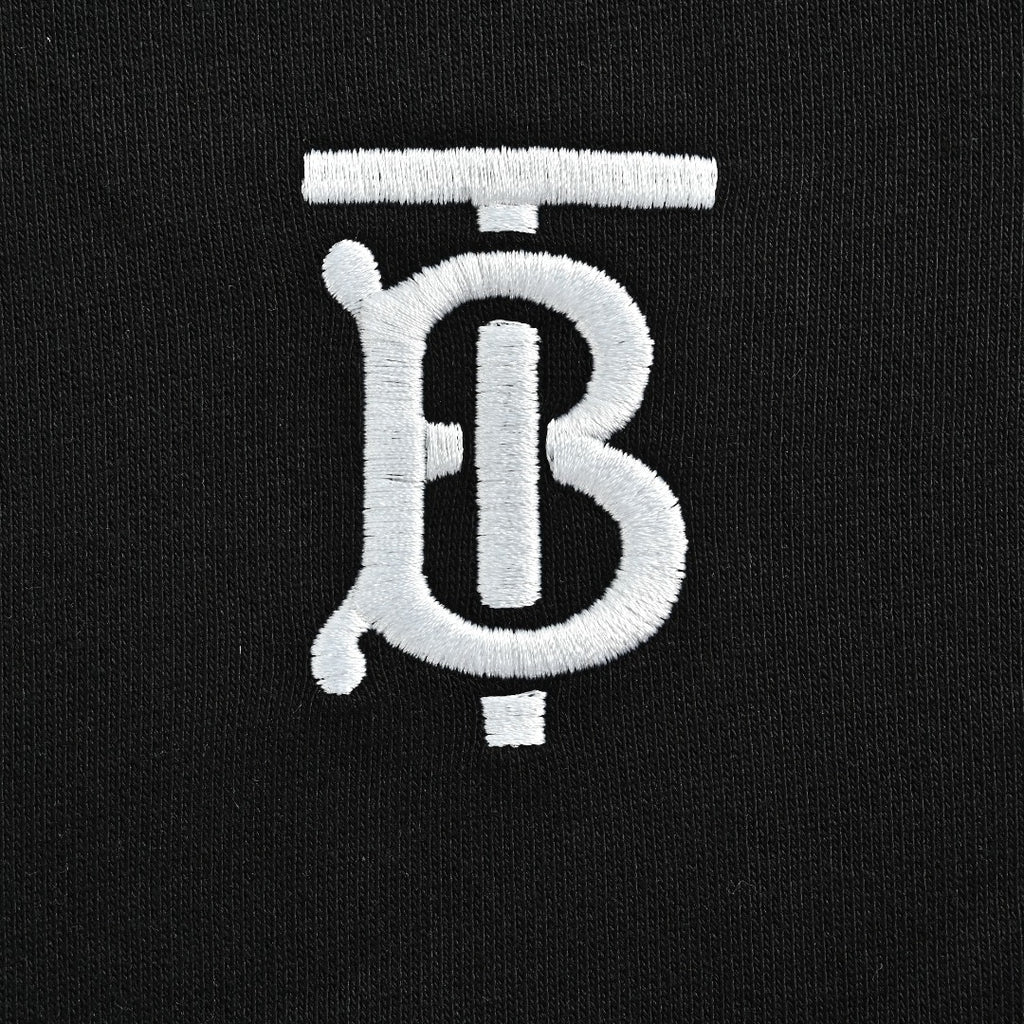Burberry TB Monogram Embroidery Check-Lined Hood Full-Zip Hoodie — Black