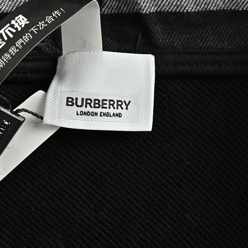 Burberry TB Monogram Embroidery Check-Lined Hood Full-Zip Hoodie — Black