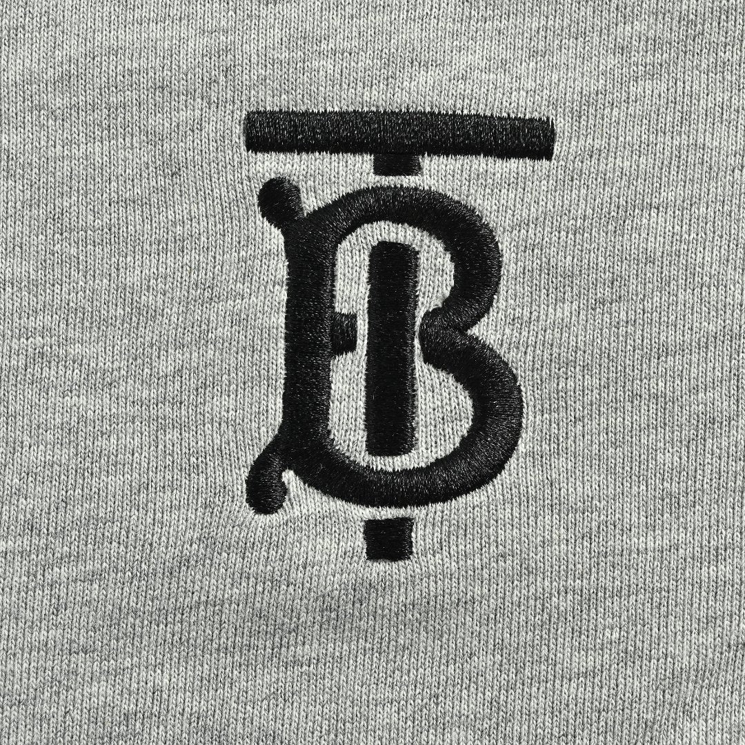 Burberry TB Monogram Embroidery Check-Lined Hood Full-Zip Hoodie — Heather Grey