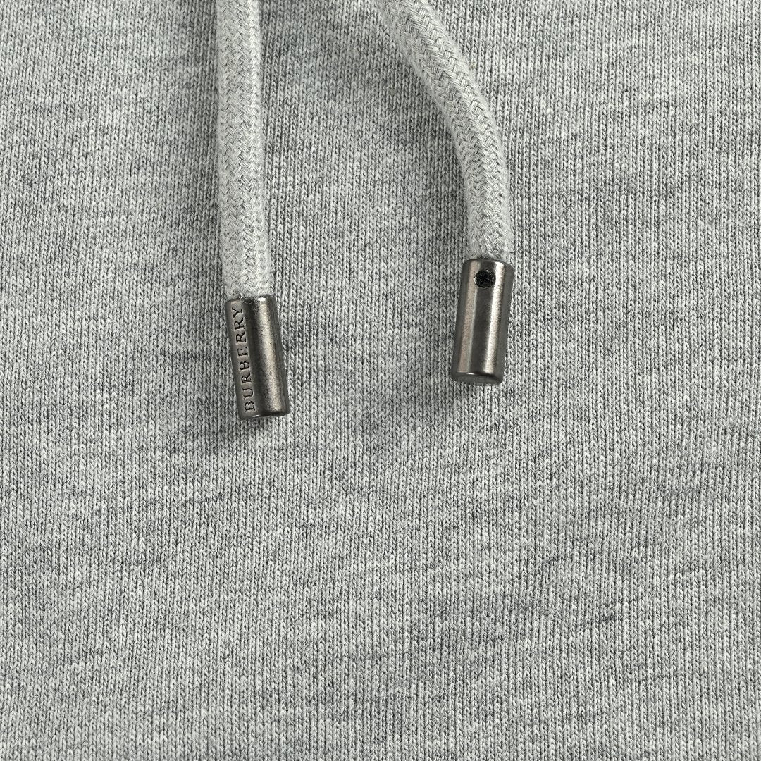 Burberry TB Monogram Embroidery Check-Lined Hood Full-Zip Hoodie — Heather Grey
