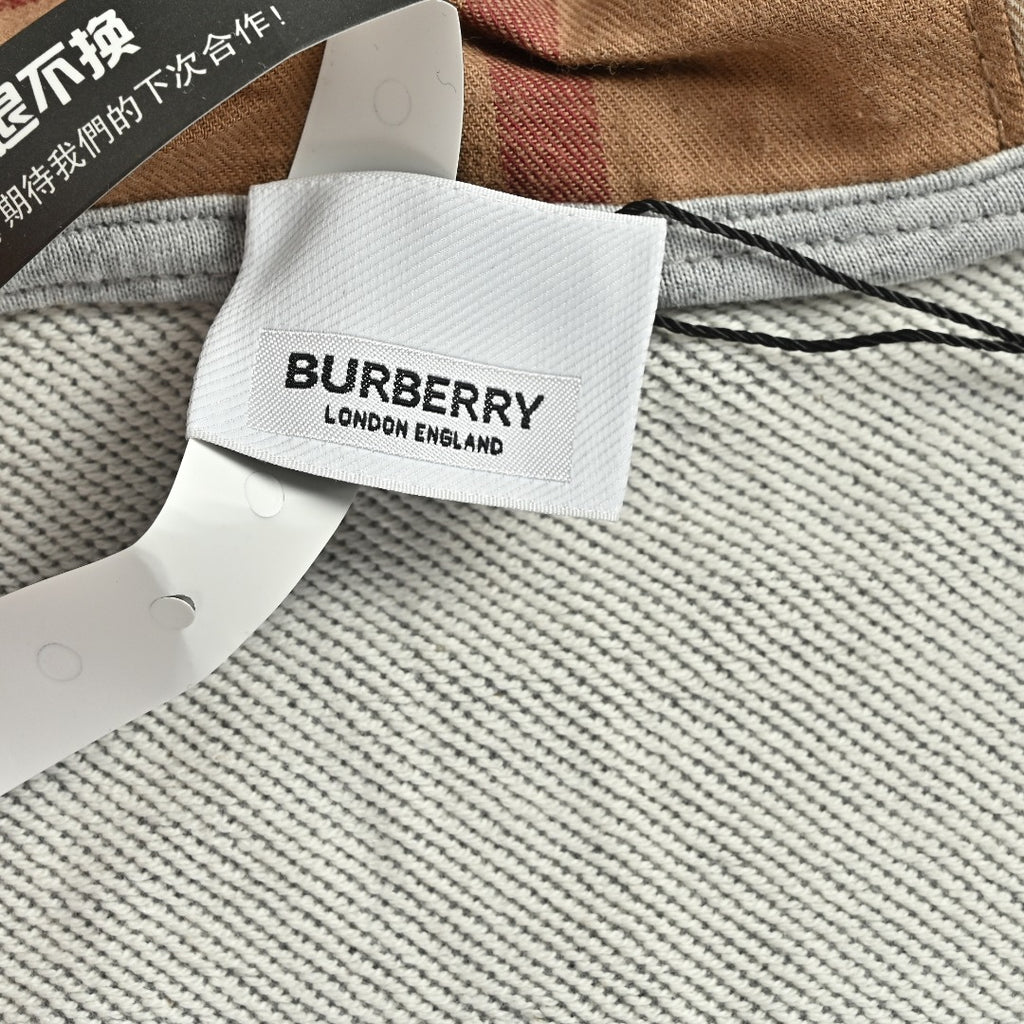 Burberry TB Monogram Embroidery Check-Lined Hood Full-Zip Hoodie — Heather Grey