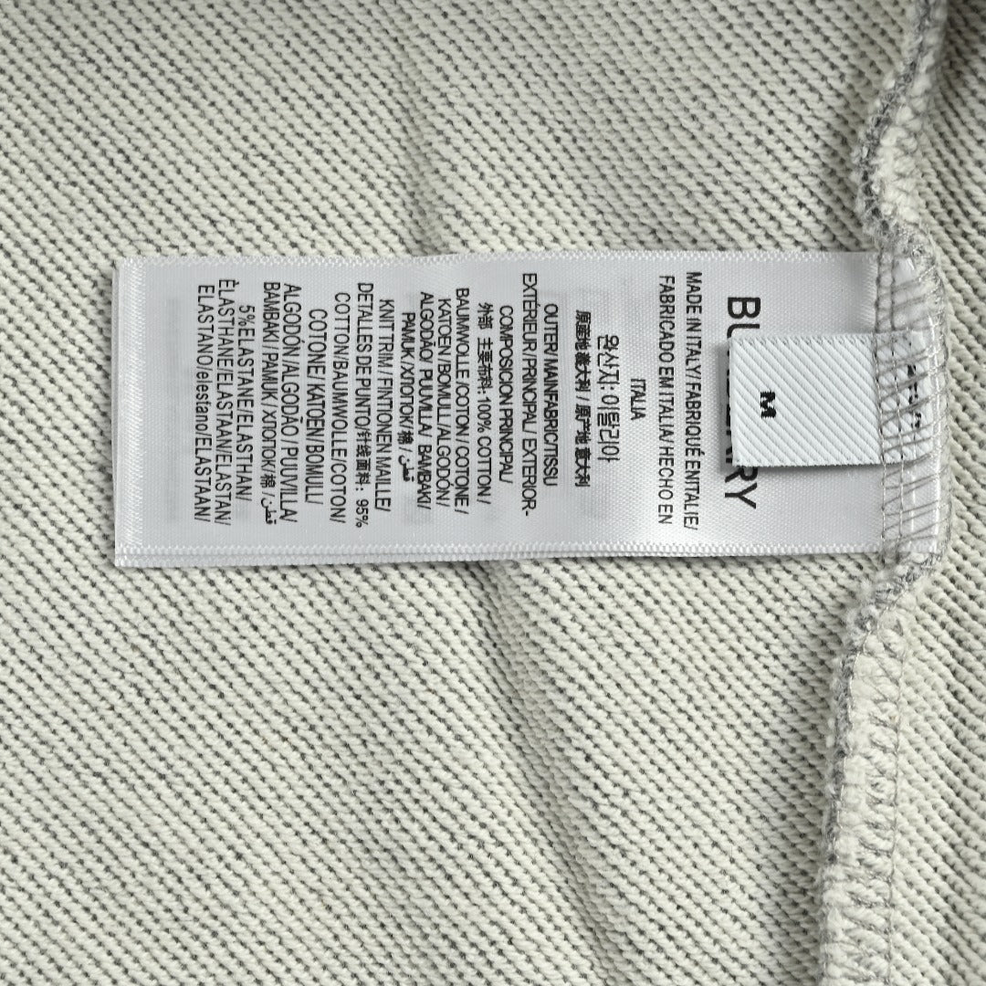 Burberry TB Monogram Embroidery Check-Lined Hood Full-Zip Hoodie — Heather Grey