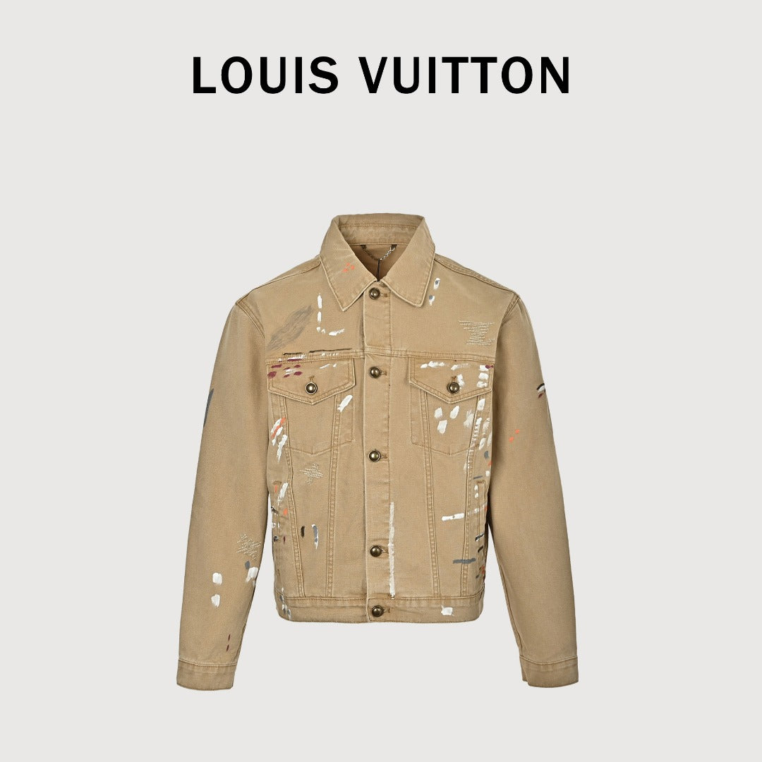 Louis Vuitton LV Ink Splatter Graffiti Denim Jacket — Khaki