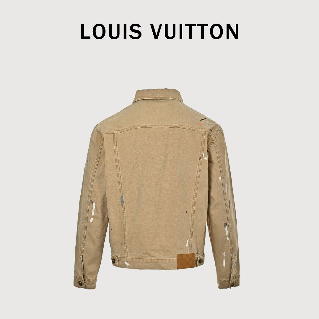 Louis Vuitton LV Ink Splatter Graffiti Denim Jacket — Khaki