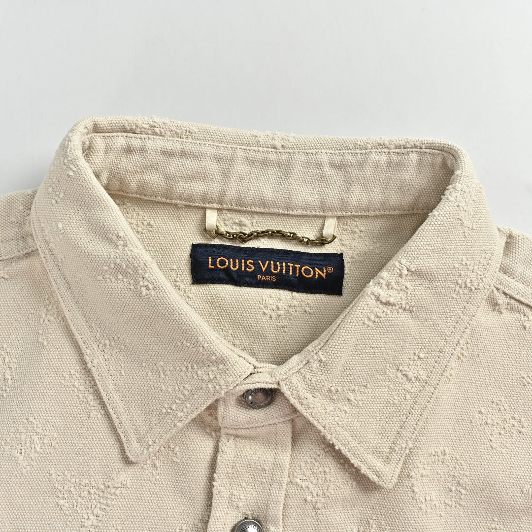 Louis Vuitton LV Monogram Needle-Punch Craft Denim Shirt Jacket — Ecru