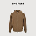 Loro Piana LP SS26 Woven Check Wool Full-Zip Hooded Jacket — Tobacco