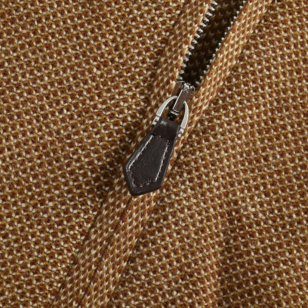 Loro Piana LP SS26 Woven Check Wool Full-Zip Hooded Jacket — Tobacco