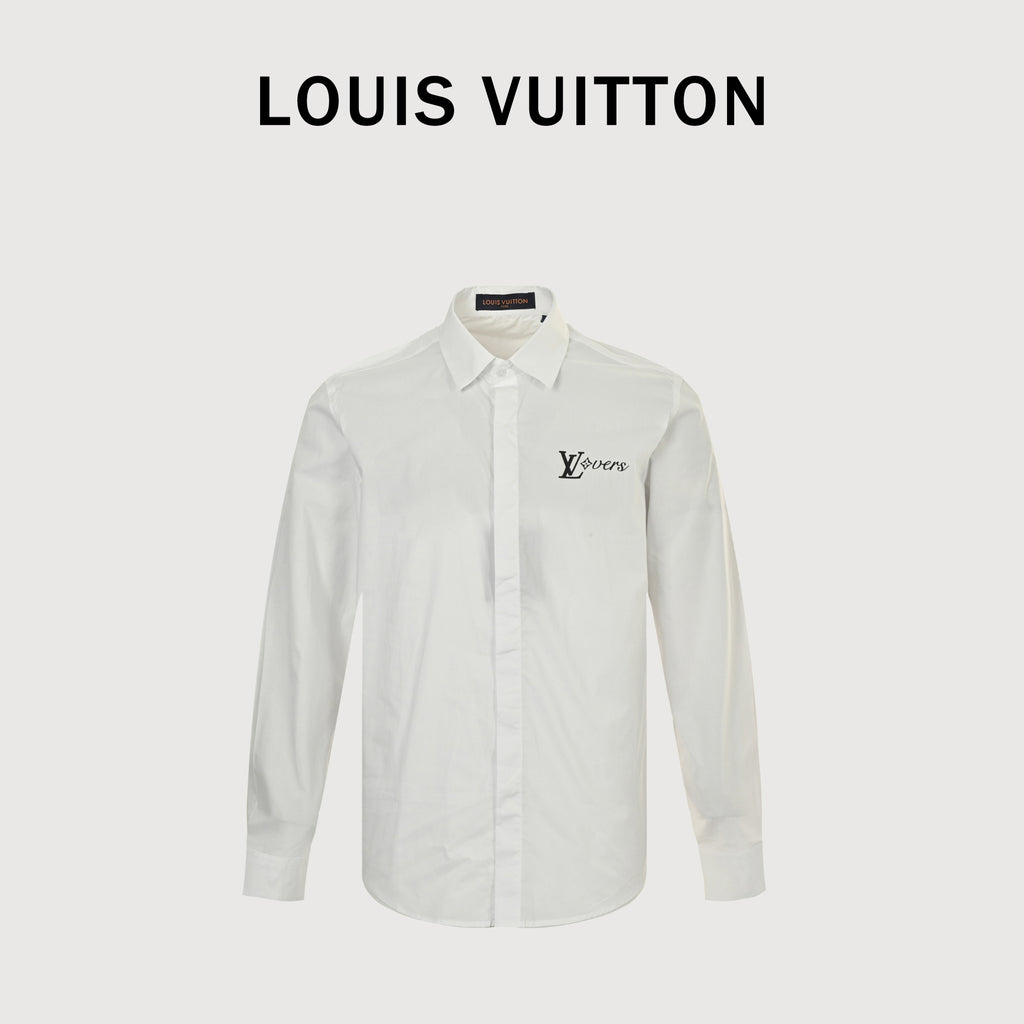 Louis Vuitton 25SS Heat-Press LV Letter Logo Long-Sleeve Shirt — White