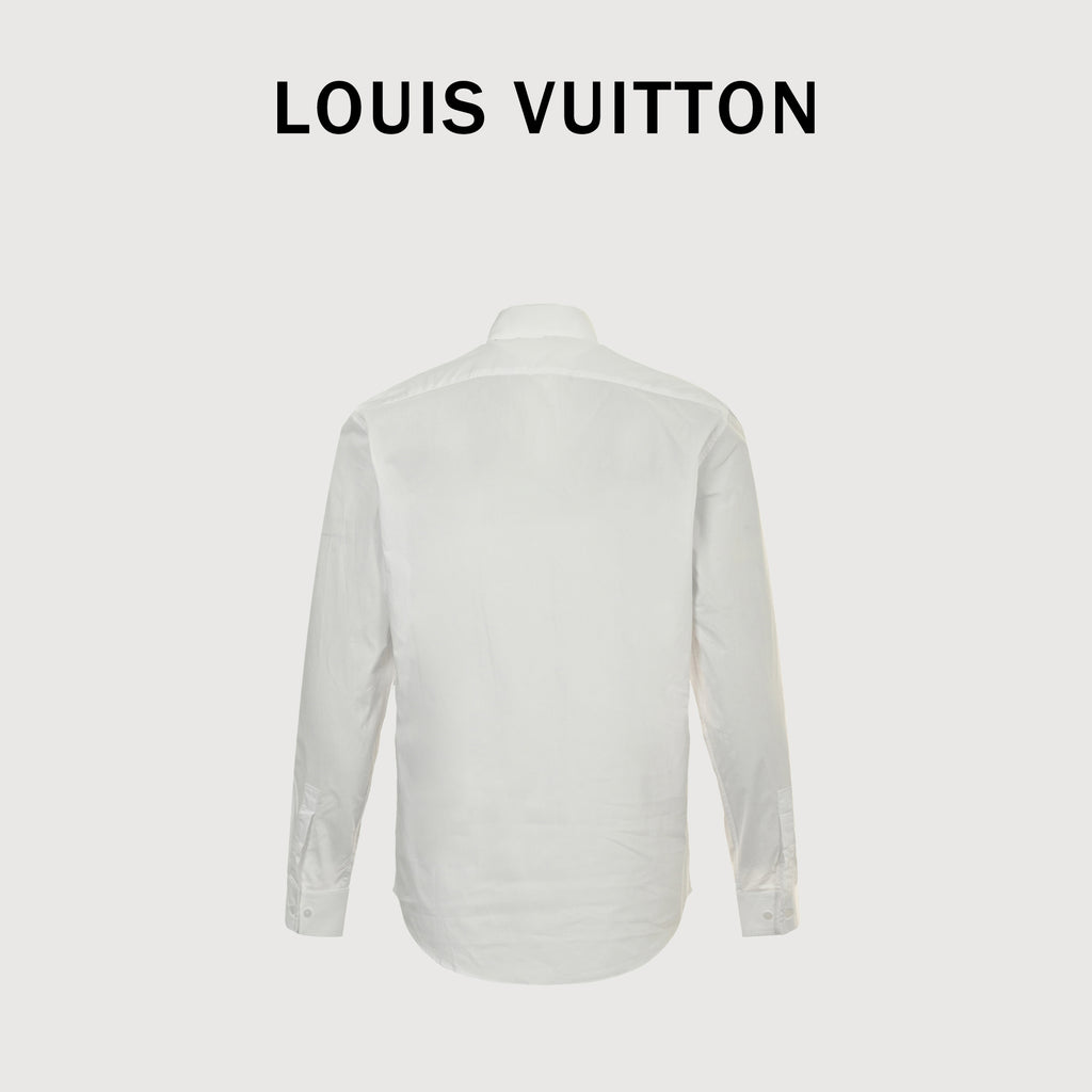 Louis Vuitton 25SS Heat-Press LV Letter Logo Long-Sleeve Shirt — White