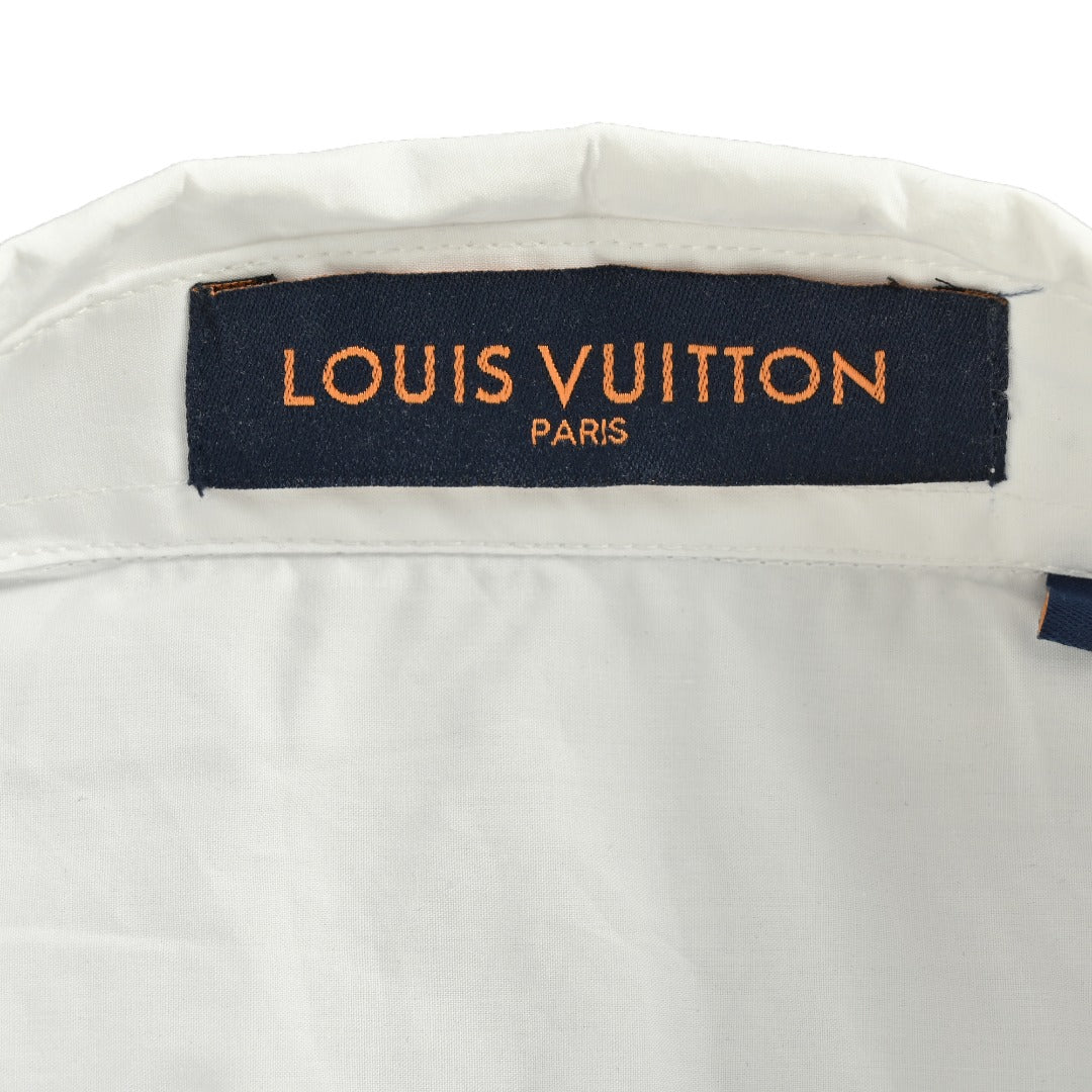 Louis Vuitton 25SS Heat-Press LV Letter Logo Long-Sleeve Shirt — White