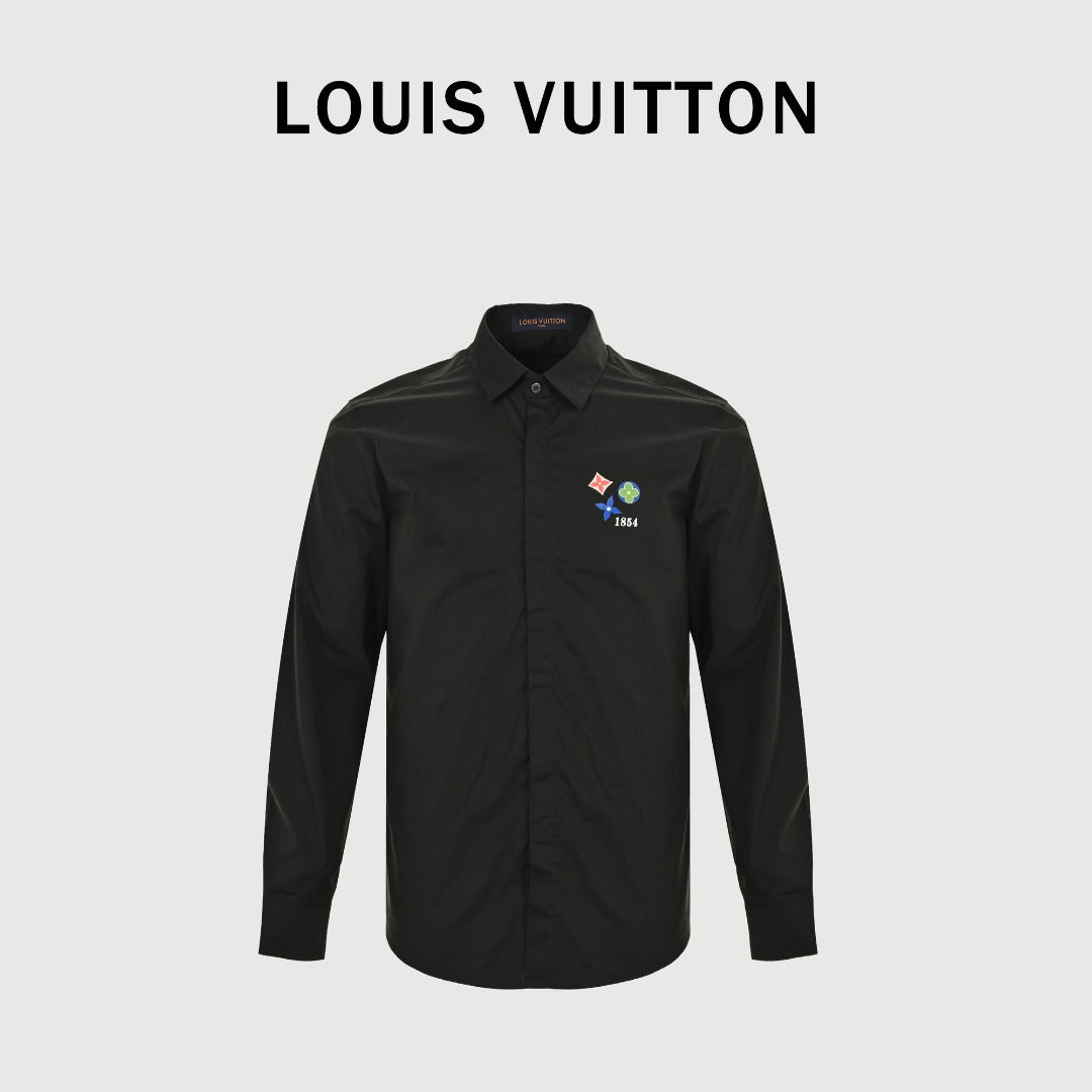 Louis Vuitton 25SS Tri-Flower Heat-Transfer Print Long-Sleeve Shirt — Black