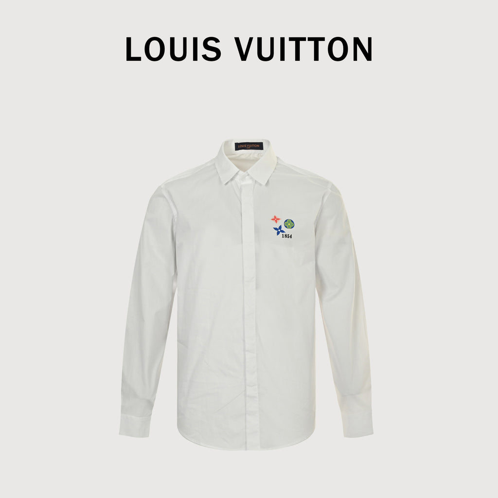 Louis Vuitton 25SS Tri-Flower Heat-Transfer Print Long-Sleeve Shirt — White