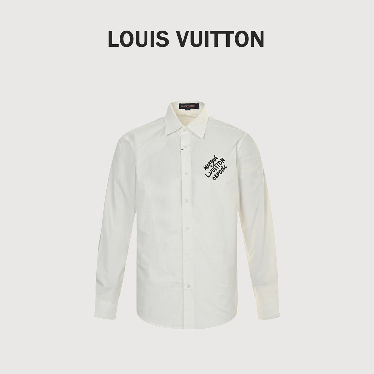 Louis Vuitton 25SS Embroidered Letter Logo Long-Sleeve Shirt — White