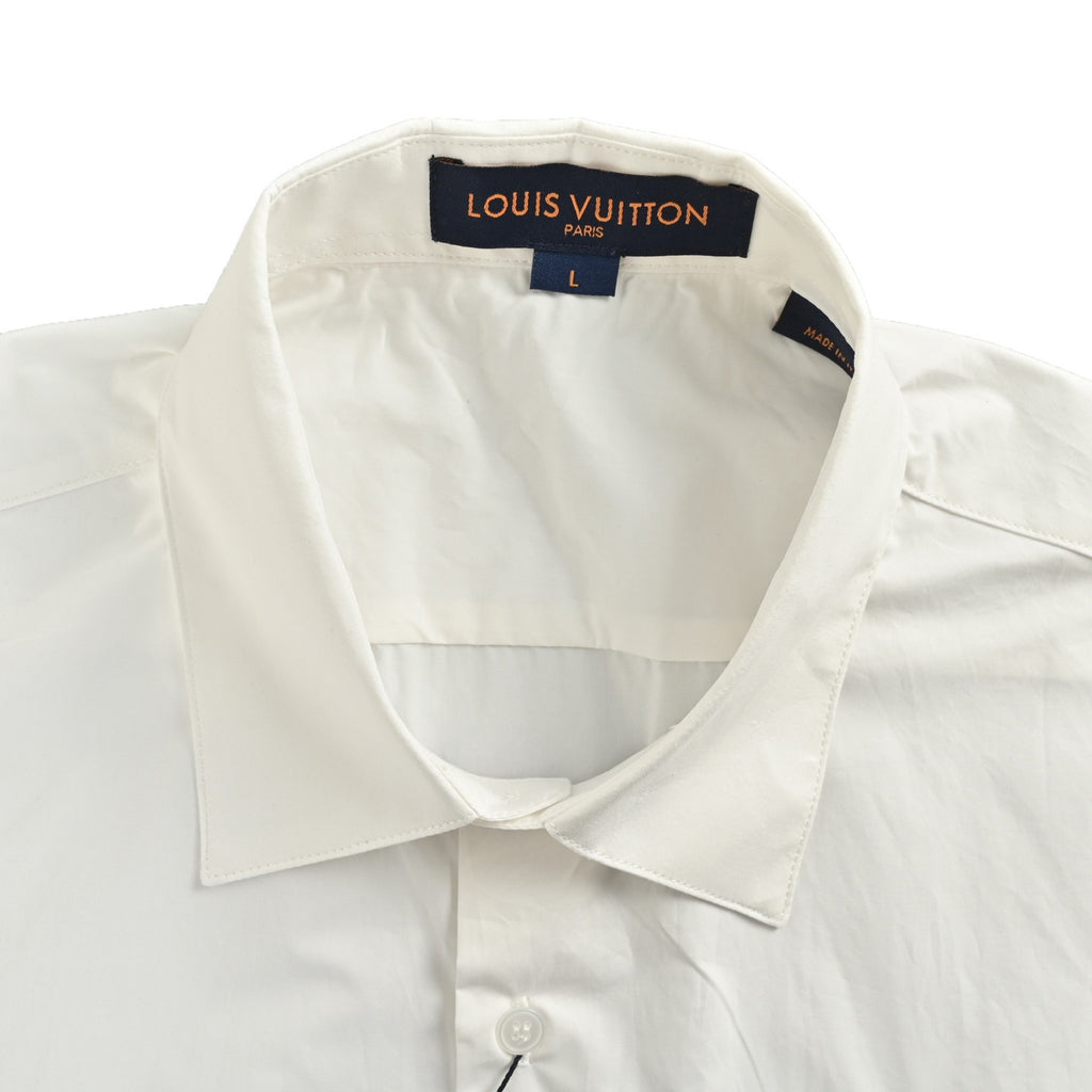 Louis Vuitton 25SS Embroidered Letter Logo Long-Sleeve Shirt — White