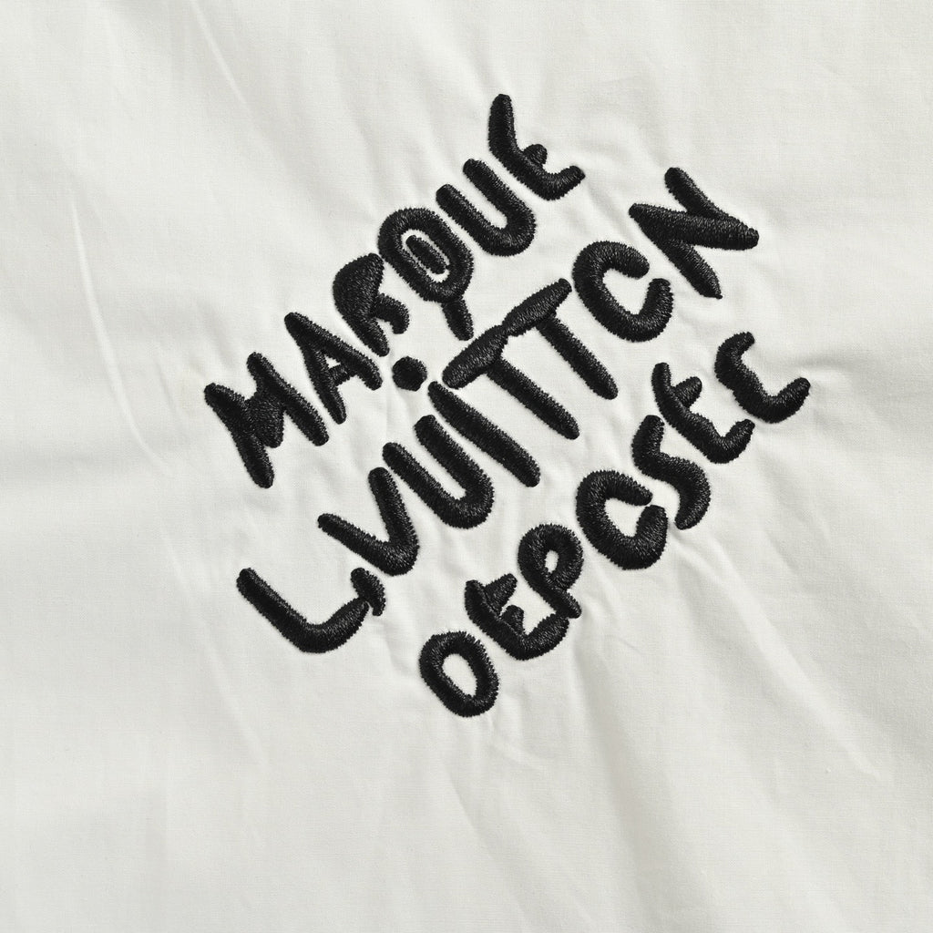 Louis Vuitton 25SS Embroidered Letter Logo Long-Sleeve Shirt — White