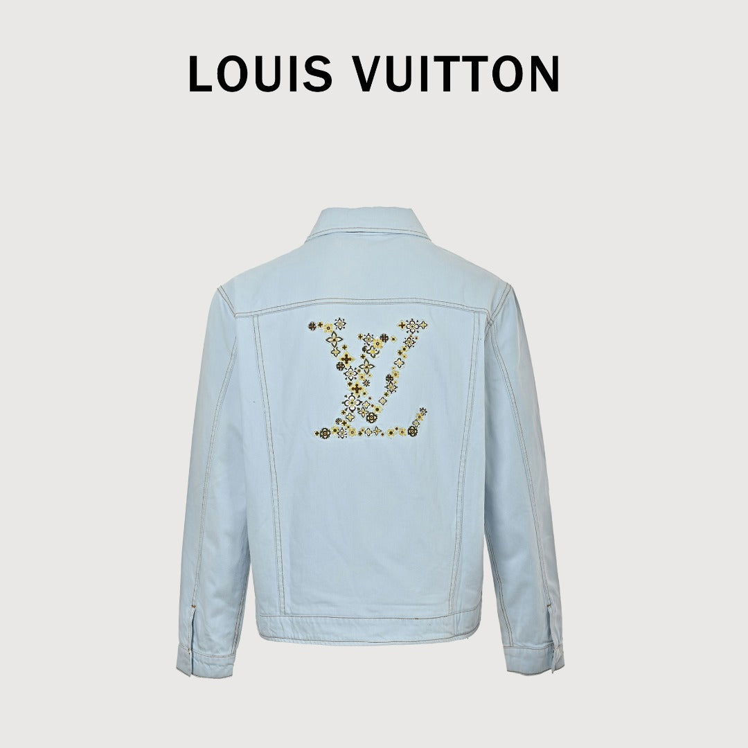 Louis Vuitton LV 26SS Blooming Floral Embroidery Denim Jacket — Light Blue