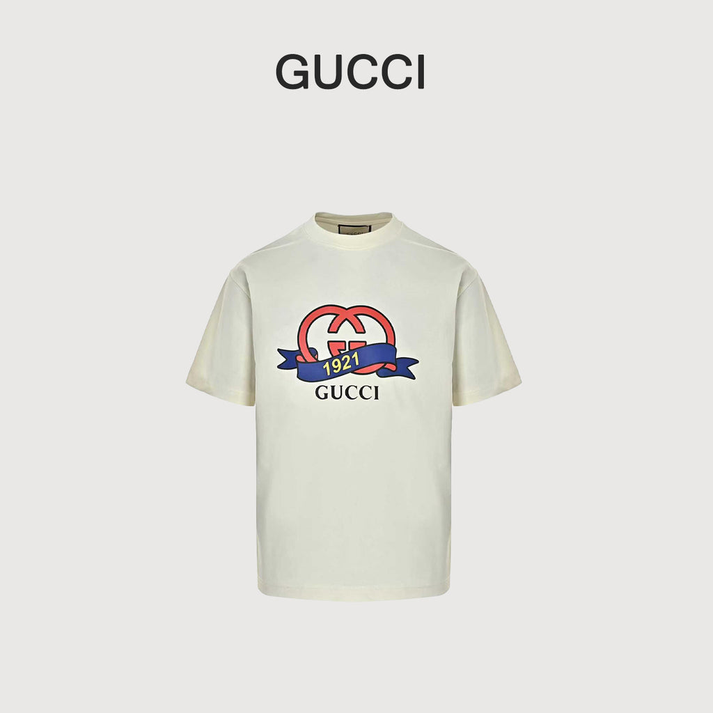 Gucci 23SS 1921 Letter Logo Print Short-Sleeve T-Shirt — Cream