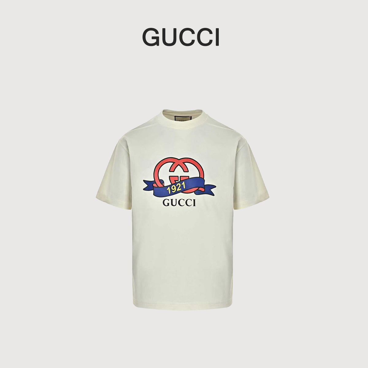 Gucci 23SS 1921 Letter Logo Print Short-Sleeve T-Shirt — Cream