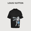 Louis Vuitton LV Sleeve-Tab Logo Cartoon Rabbit Print T-Shirt — Black