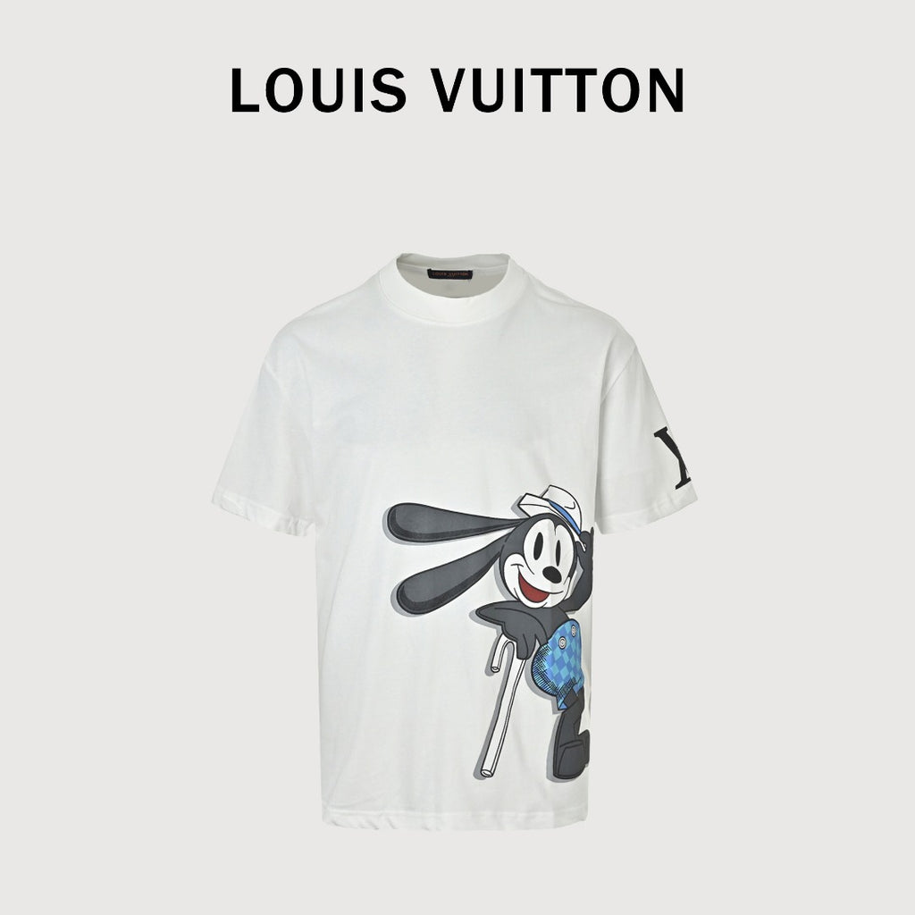 Louis Vuitton LV Sleeve-Tab Logo Cartoon Rabbit Print T-Shirt — White