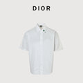 Dior CD Collar Four-Leaf Clover Embroidered Short Sleeve Shirt - White