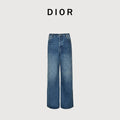 Dior CD Side Stripe Jacquard Letter Leather Patch Denim Jeans - Blue