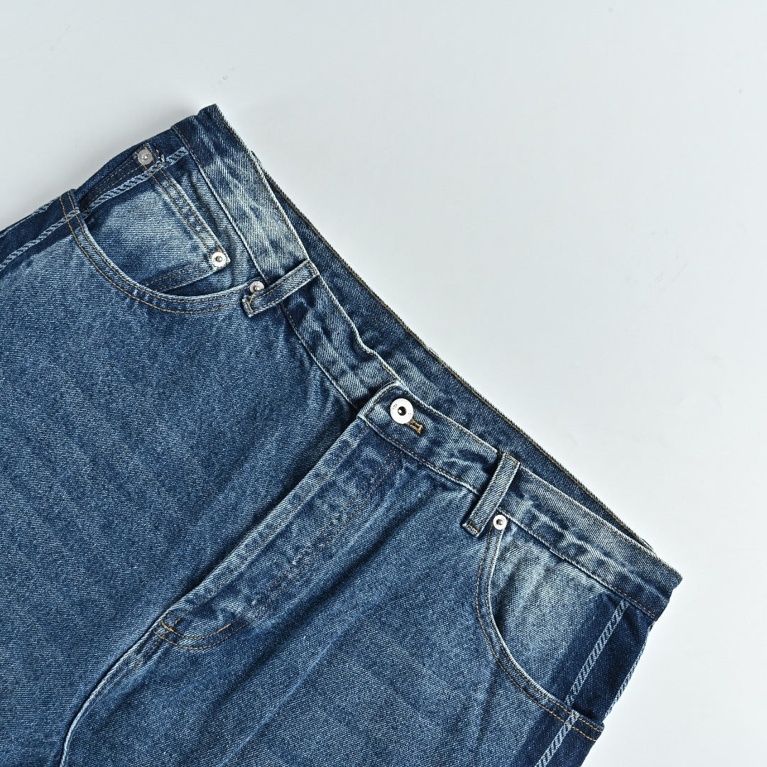 Dior CD Side Stripe Jacquard Letter Leather Patch Denim Jeans - Blue