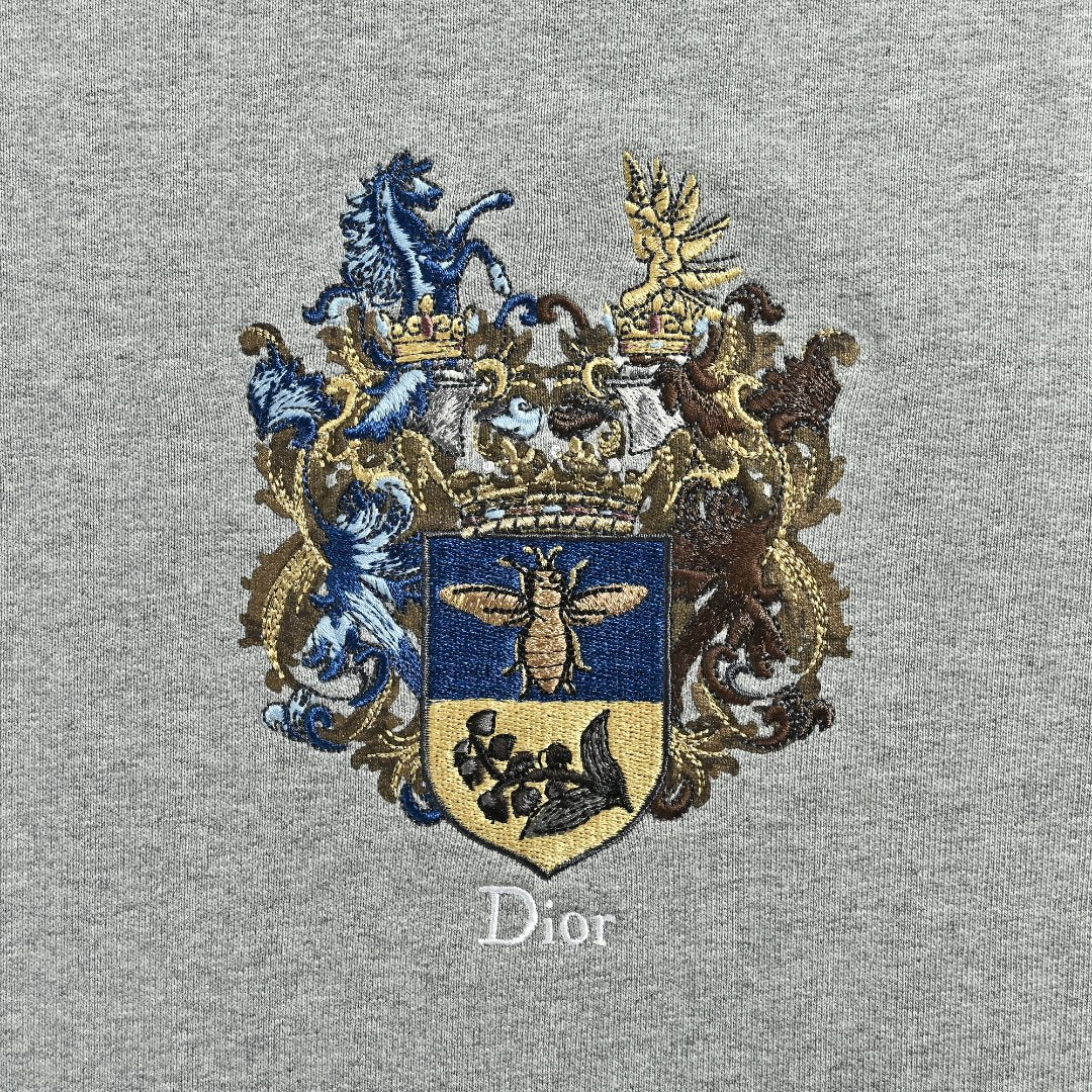 Dior CD Crest Badge Embroidered Hoodie Sweatshirt - Grey