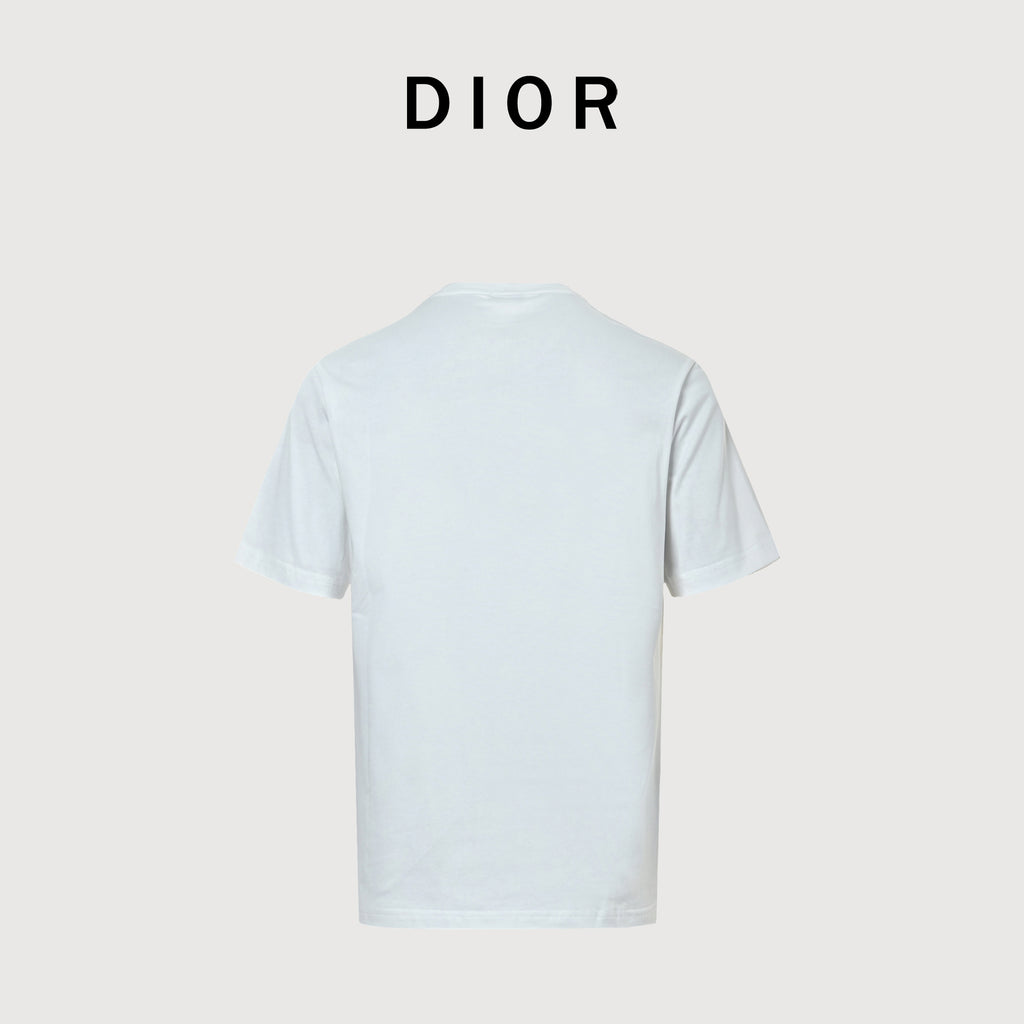 Dior 24SS Gold Thread Embroidered CD Monogram Short Sleeve T-Shirt - White