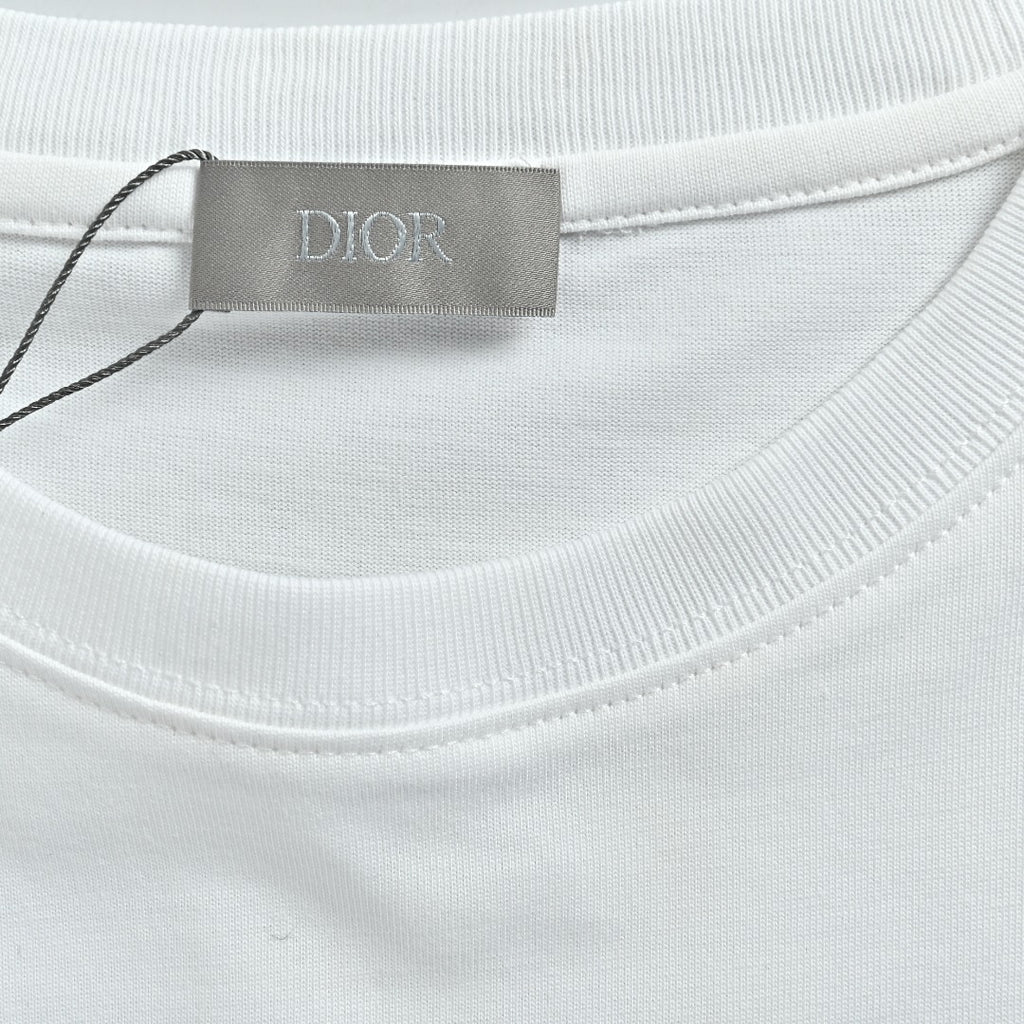 Dior 24SS Gold Thread Embroidered CD Monogram Short Sleeve T-Shirt - White