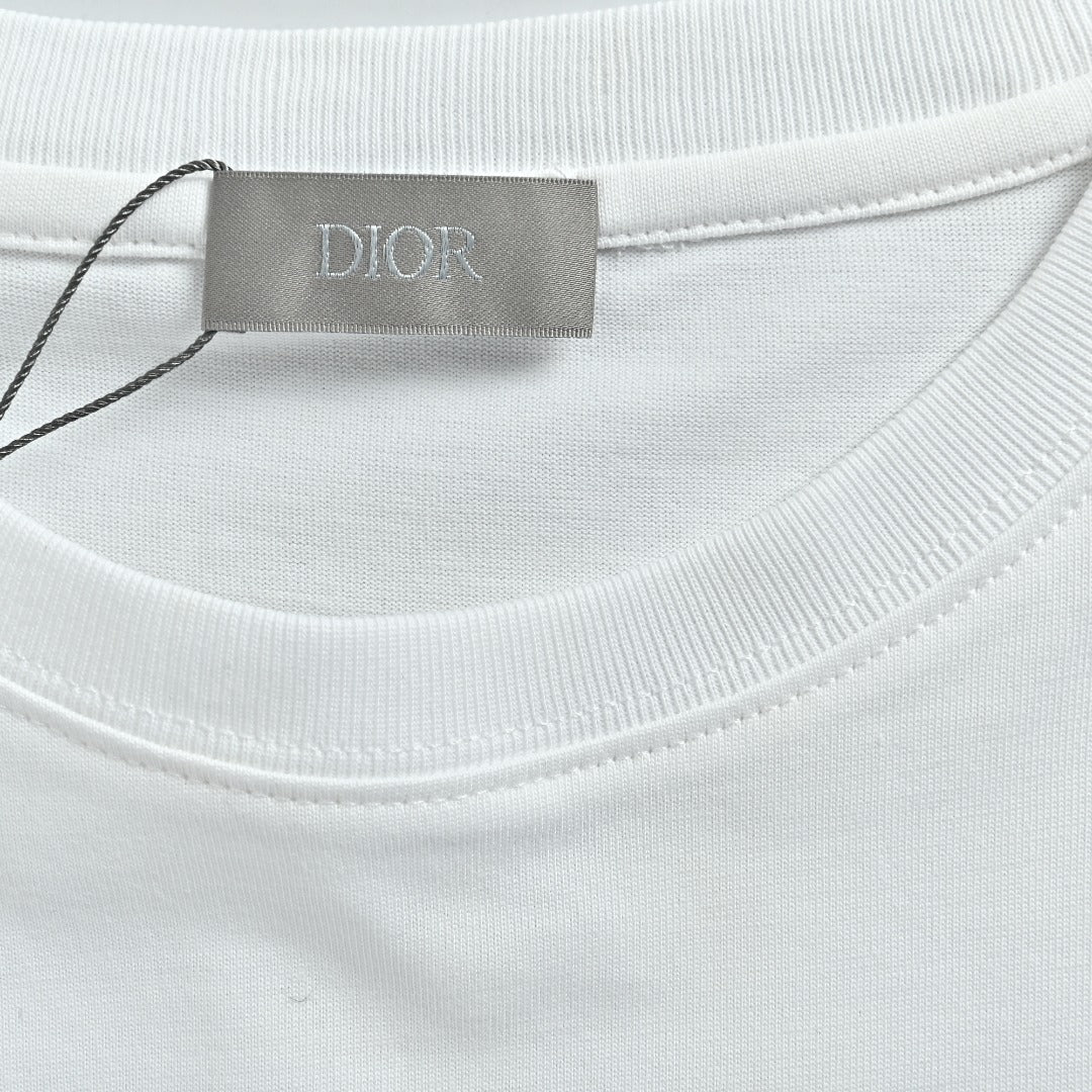 Dior 24SS Gold Thread Embroidered CD Monogram Short Sleeve T-Shirt - White