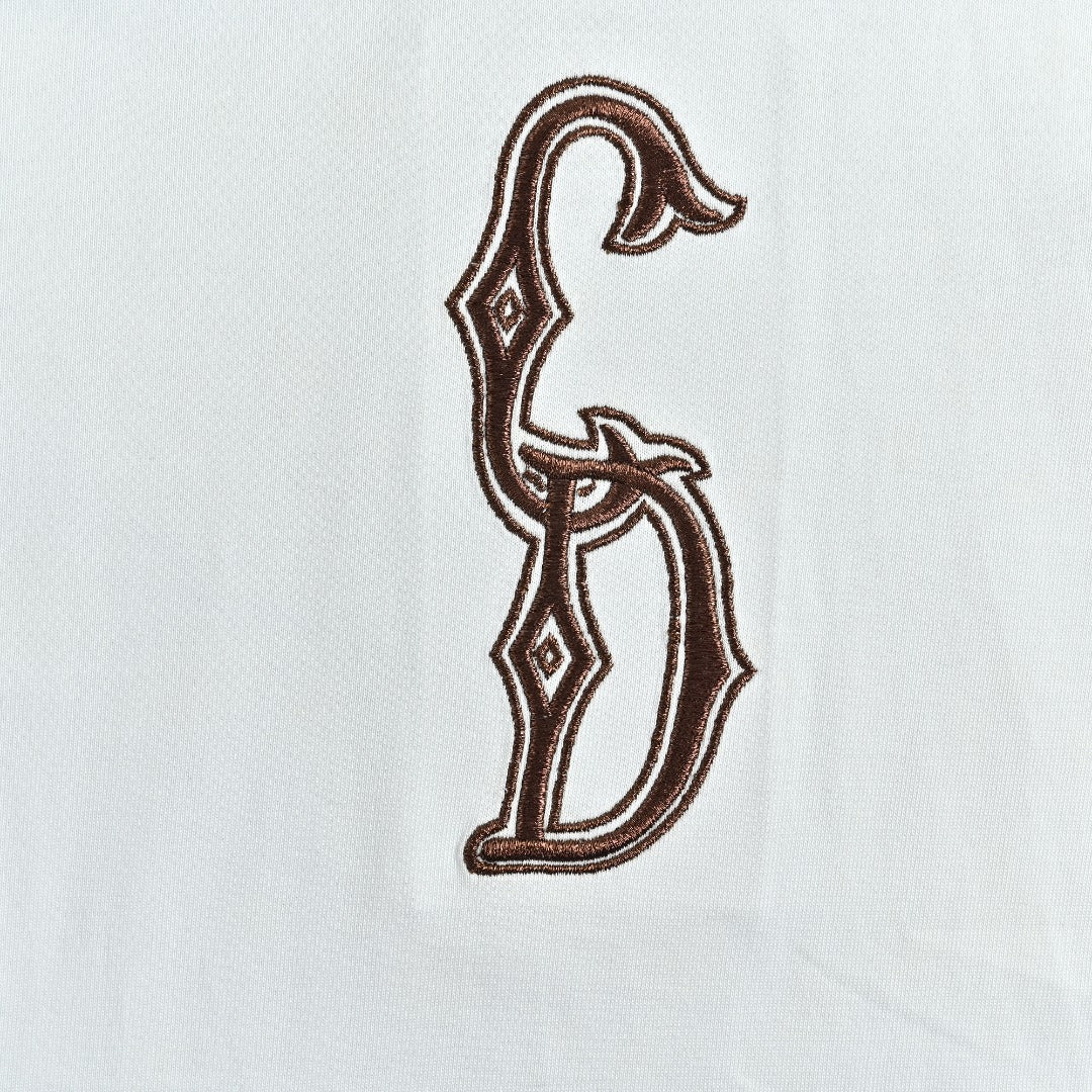 Dior 24SS Gold Thread Embroidered CD Monogram Short Sleeve T-Shirt - White