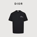 Dior CD Cursive Slogan Chain Embroidered Short Sleeve T-Shirt - Black