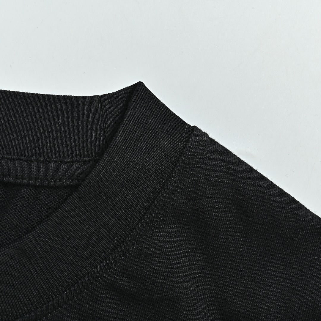 Dior CD Cursive Slogan Chain Embroidered Short Sleeve T-Shirt - Black