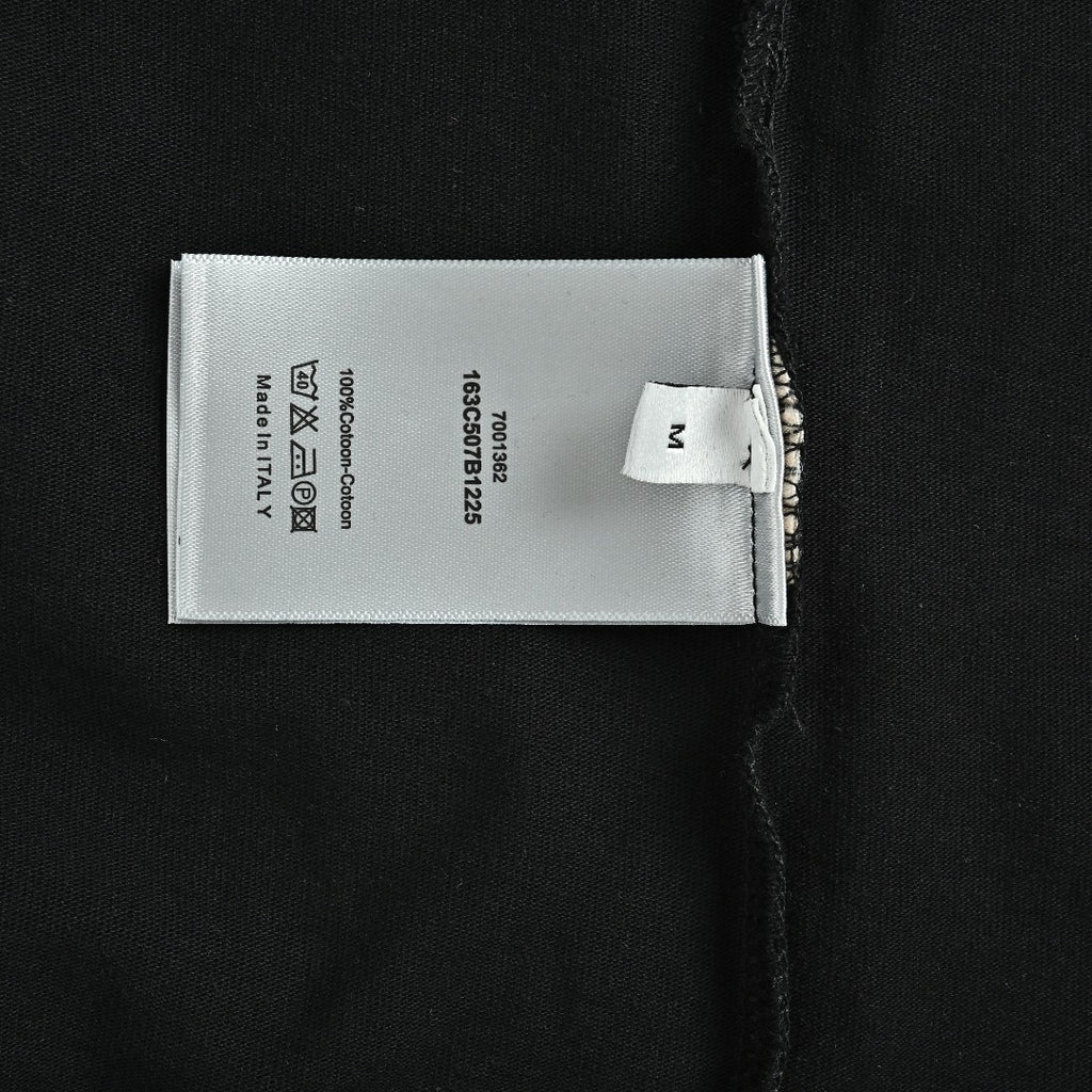 Dior CD Cursive Slogan Chain Embroidered Short Sleeve T-Shirt - Black