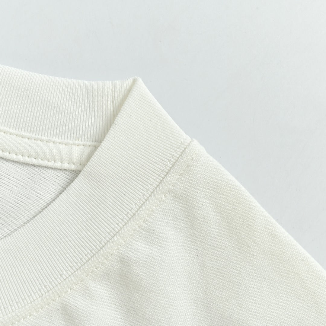 Dior CD Cursive Slogan Chain Embroidered Short Sleeve T-Shirt - White