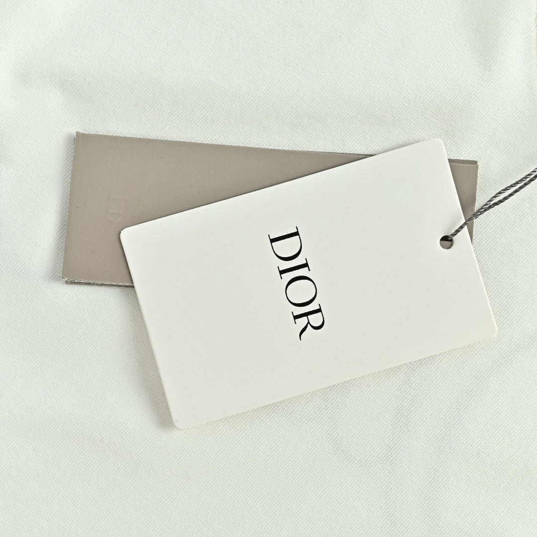 Dior CD Cursive Slogan Chain Embroidered Short Sleeve T-Shirt - White